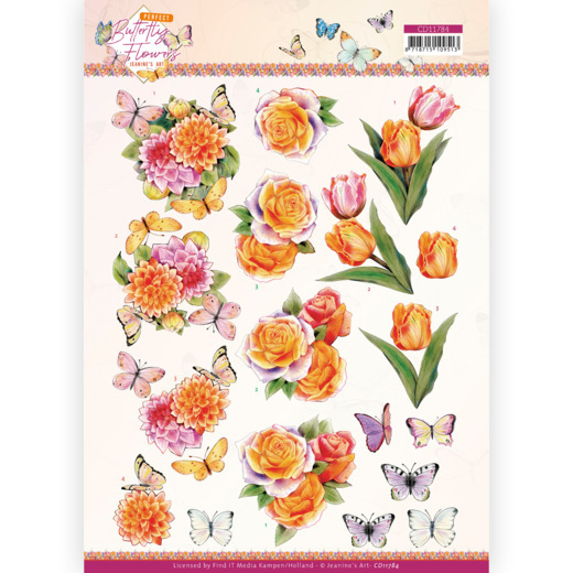CD11784 Jeanine's Art - Perfect Butterfly Flowers - Orange Rose