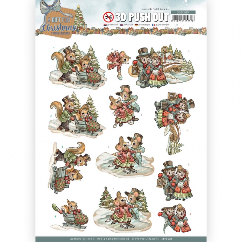 SB10687 3D Push Out - Yvonne Creations - A Gift for Christmas - Snowfun