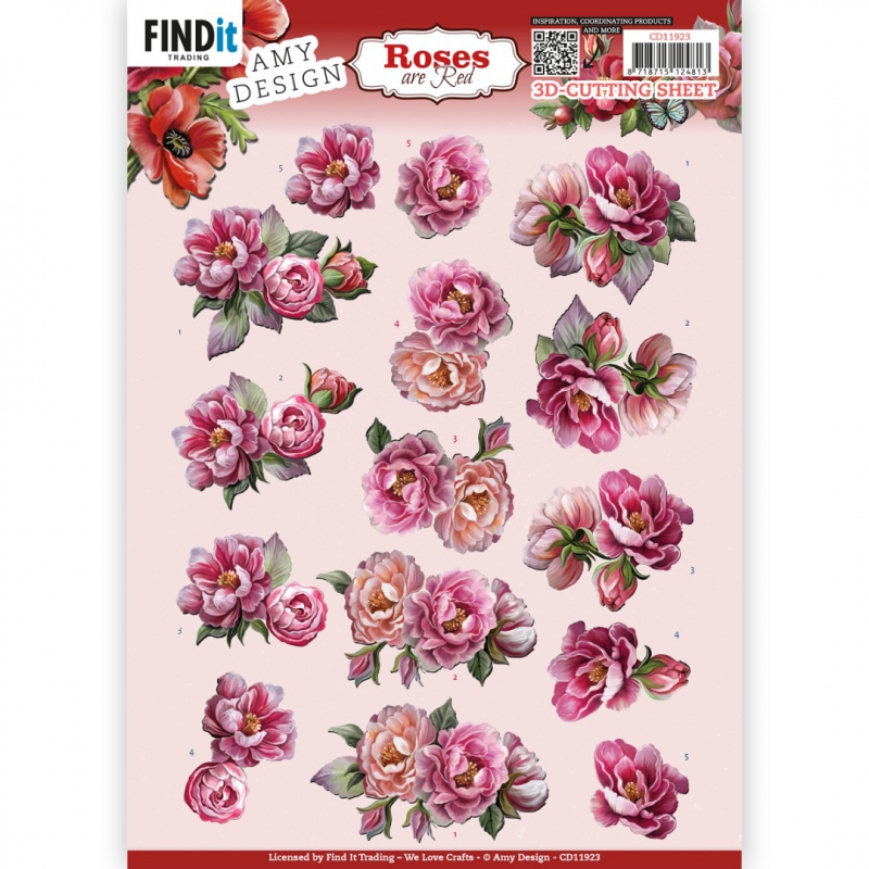 CD11923 3D Cutting Sheets - Amy Design - Roses Are Red - Peonies