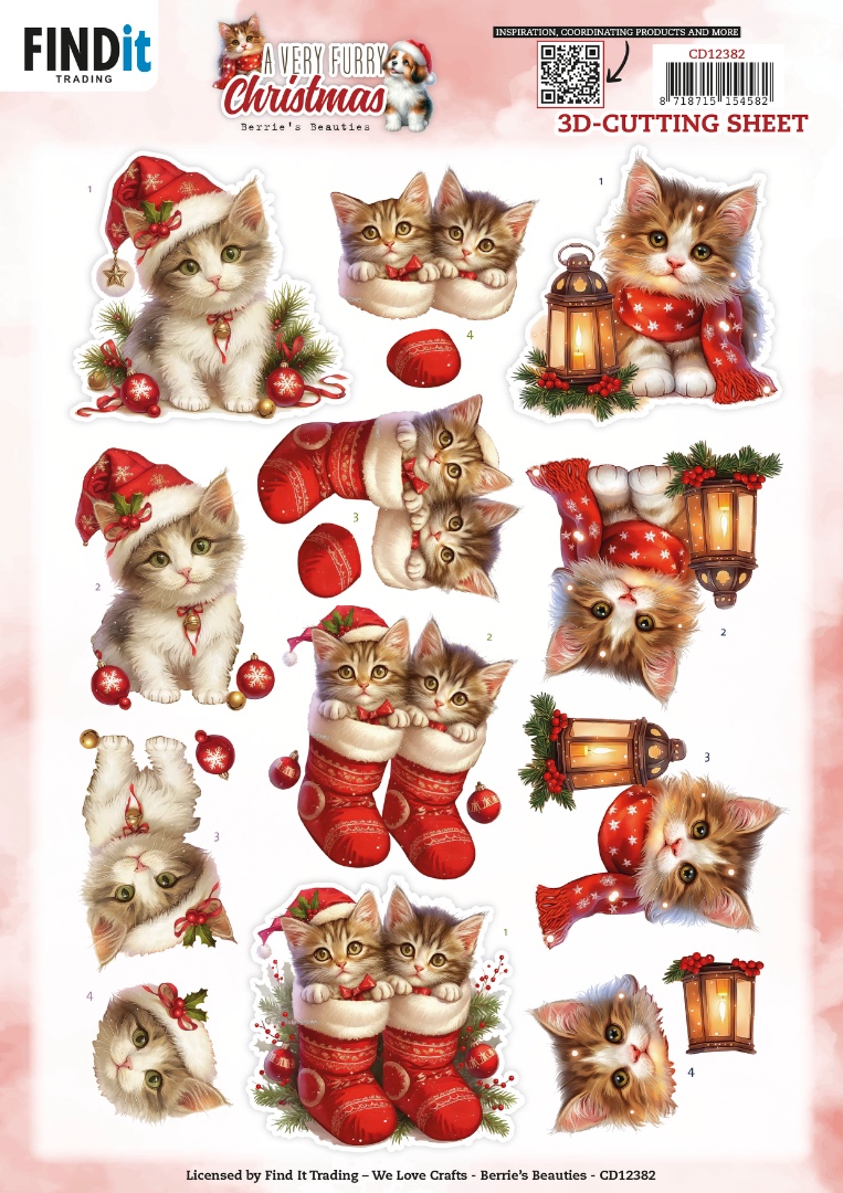 3D Cutting Sheet - Berries Beauties - A Very Furry Christmas - Kitten